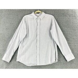 Flannel Brand Clothing Button-Up Shirt Mens Medium White Stripe Cotton Linen LS